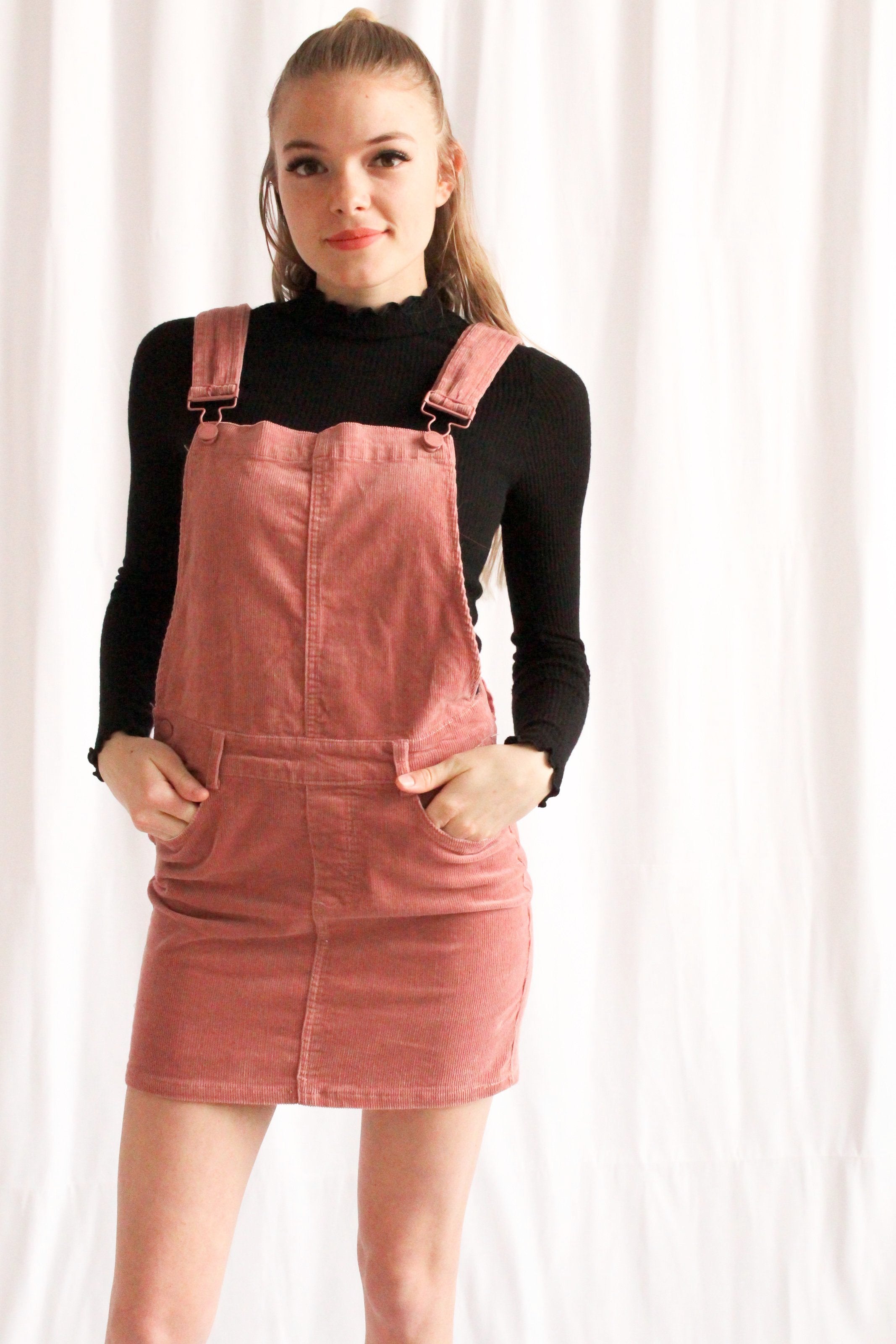 red corduroy overall dress