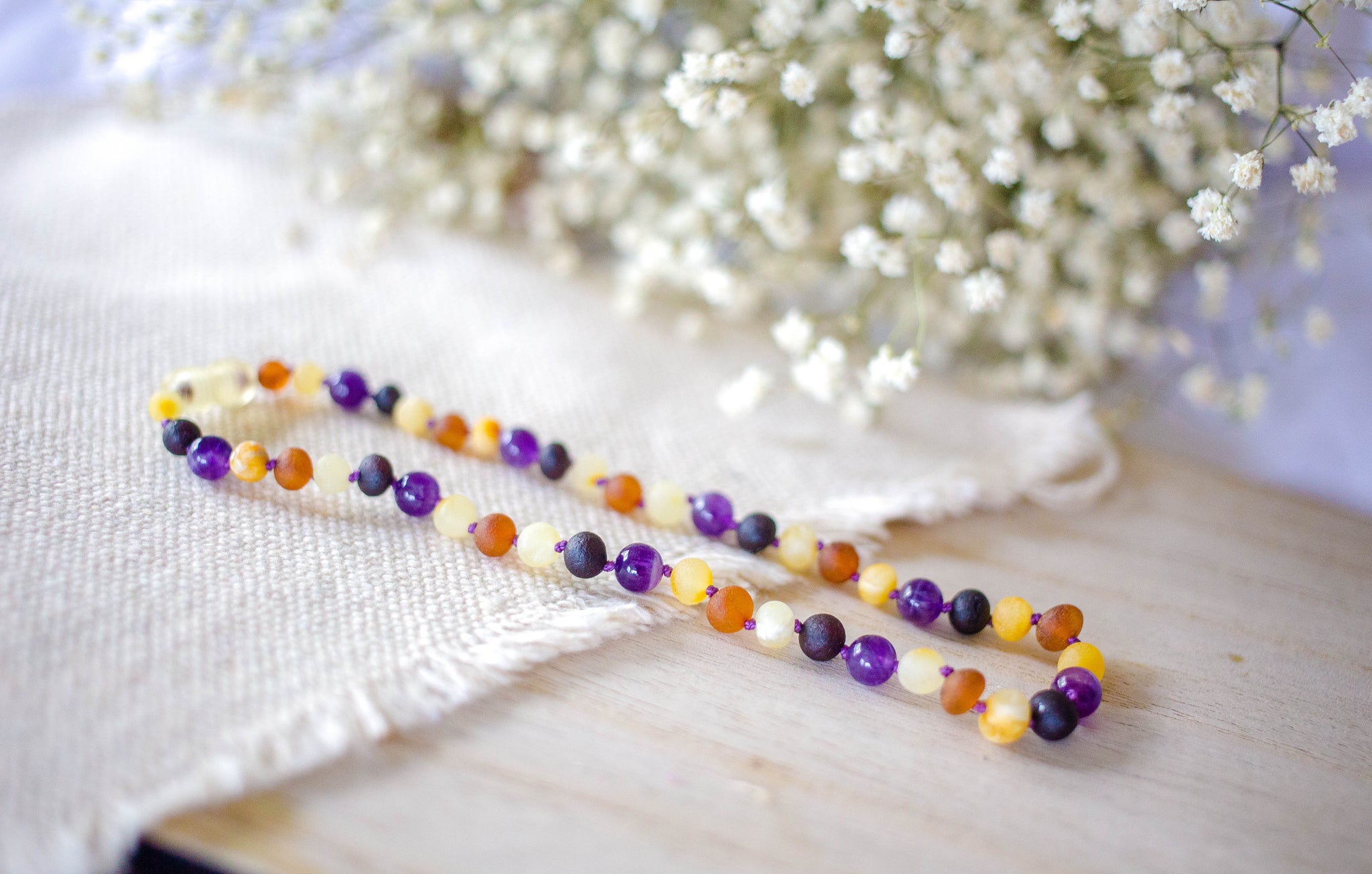 amethyst teething necklace