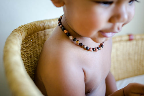 Leopard-Skin Jasper + Raw and Polished Cherry Baltic Amber Necklace ll Pain ll Arthritis