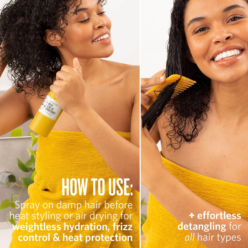 How to use: Spray on damp hair before heat styling or air drying for wieghtless hydration, frizz control & heat protection |+ effortless detangling for all hair types