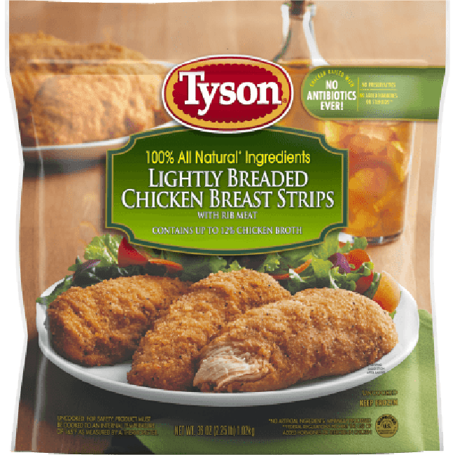 Tyson Lightly Breaded Chicken Breast Strips 36 Oz — EasyBins