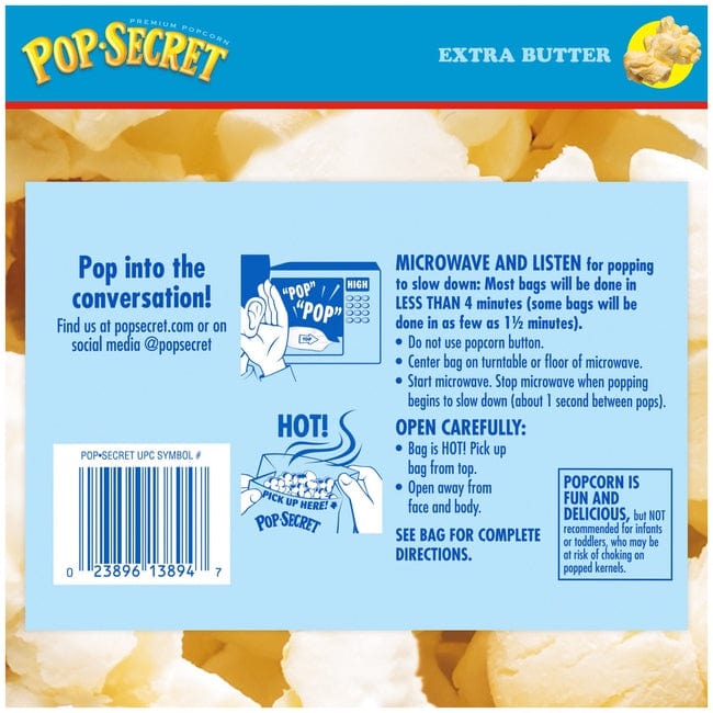 Pop Secret Popcorn Extra Butter Microwave Popcorn 3.2 Oz Sharing Bags 12 Ct