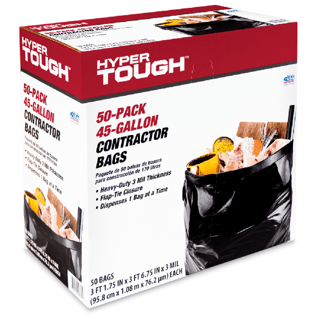 Hyper Tough Contractor Cleanup Bags Trash Bags, 45 Gallon Capacity, 50 —  EasyBins