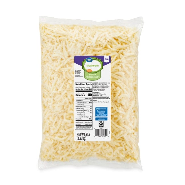 Great Value Shredded Low-Moisture Part-Skim Mozzarella Cheese 5 Lb —  EasyBins