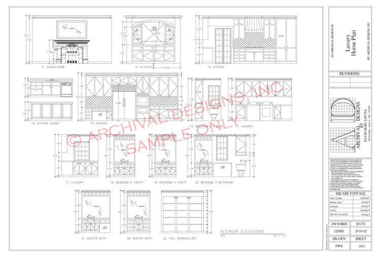 cabinet elevations sheet of a set of house plans