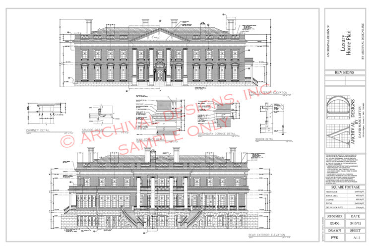 front and rear elevation sheet of a set of house plans