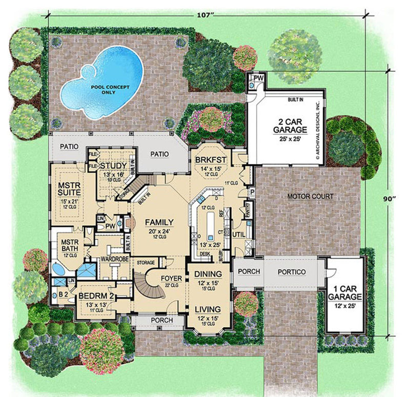 Westchester Courtyard House Plan House Plan Designer