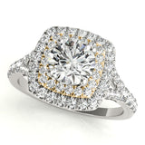 two tone diamond halo engagement ring