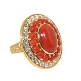 yellow gold coral and diamond ring