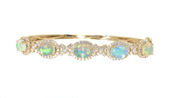 yellow gold opal and diamond bangle bracelet 