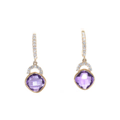 yellow gold amethyst and diamond drop earrings