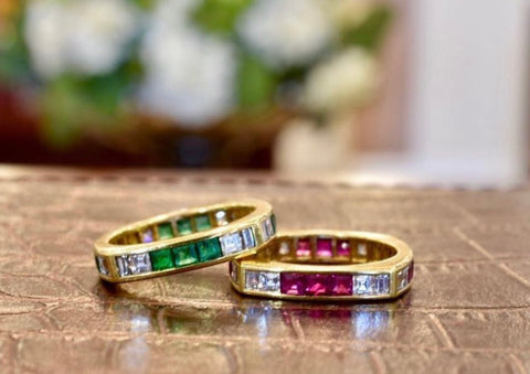 yellow gold emerald and ruby and diamond rings 