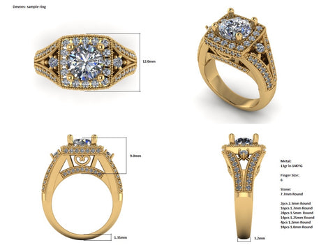yellow gold ring cad design rendering