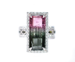 palladium watermelon tourmaline and diamond ring