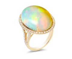 yellow gold opal and diamond cocktail ring
