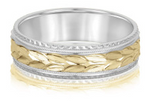 yellow and white gold carved mens wedding band 