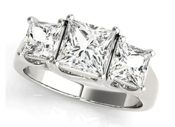 white gold princess cut diamond three stone engagement ring