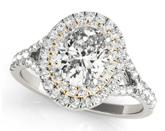 two tone double halo oval diamond engagement ring