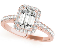 rose gold halo emerald cut diamond engagement ring 