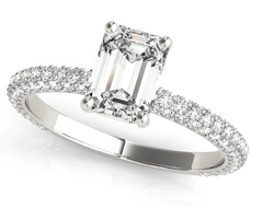 white gold emerald cut diamond pave engagement ring