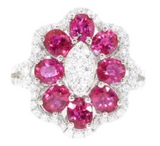 white gold ruby and diamond floral ring