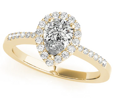 yellow gold pear shaped diamond halo engagement ring