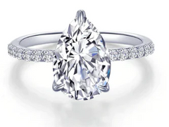 white gold pear shaped diamond single row engagement ring