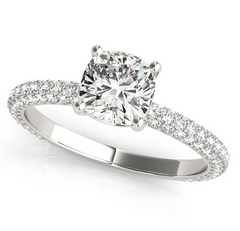 white gold pave cushion cut diamond engagement ring