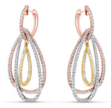 tri color diamond dangling earrings