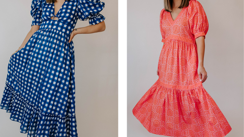 8.28 Boutique fiesta dresses in blue gingham and bright orange