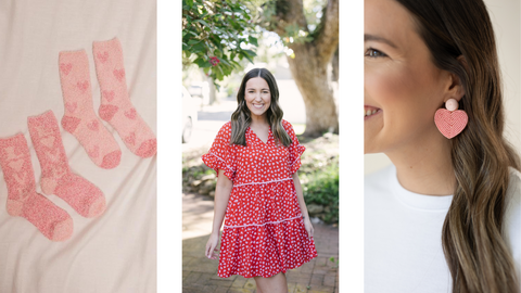 Valentine's Day socks, heart dress and heart earrings