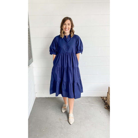 8.28 Boutique - English Factory Navy Tiered Maxi Dress