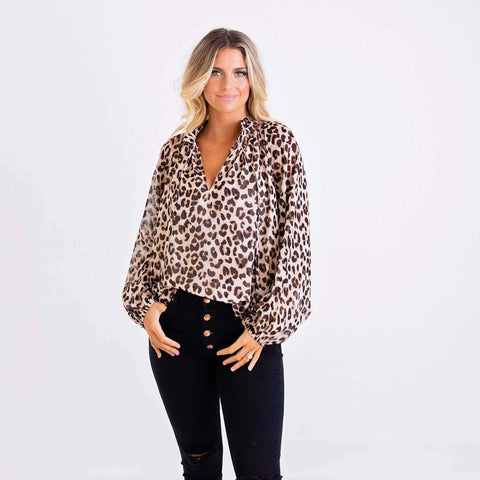 8.28 Boutique - Karlie Clothes Leopard Chiffon Long Sleeve Blouse