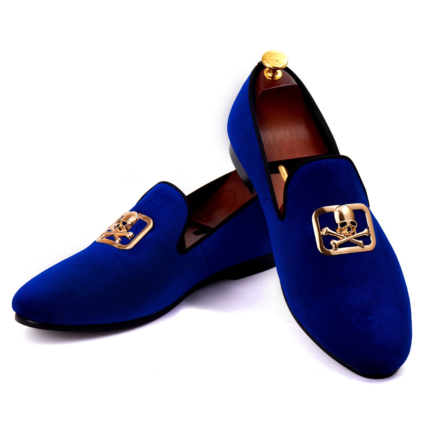 blue velvet loafers