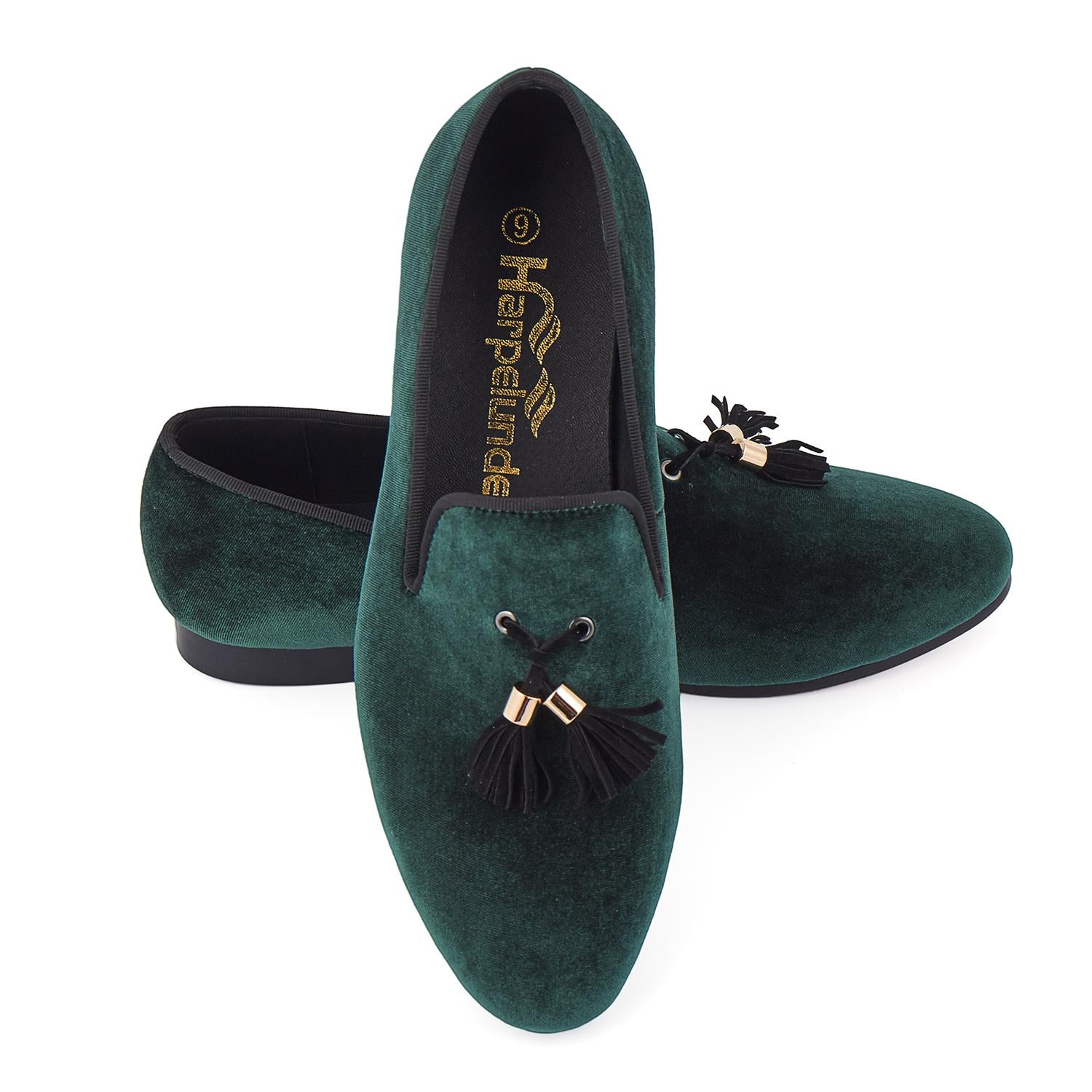 green velvet loafers