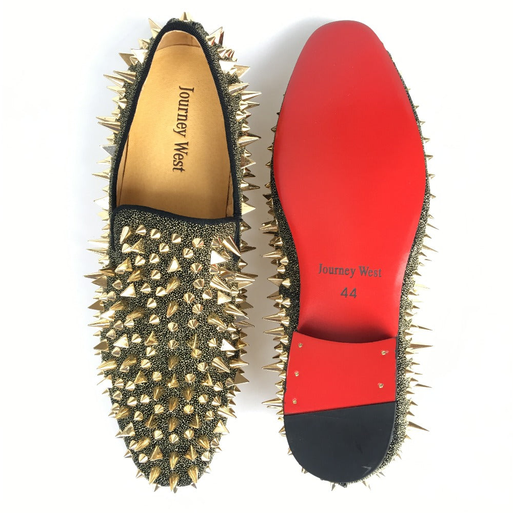 Prom Loafers Gold Spikes Flats Red Bottom