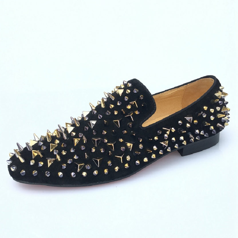 Journey West Handmade Prom Loafers Spikes Red