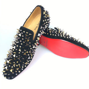 black and gold red bottoms mens