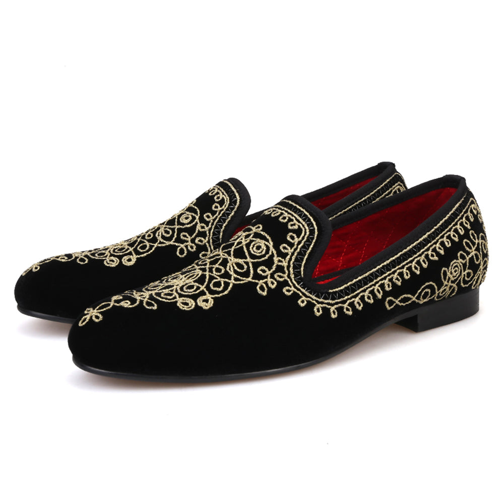 OneDrop Handmade Men Dress Shoes Embroidered Motif Paisley Velvet Part