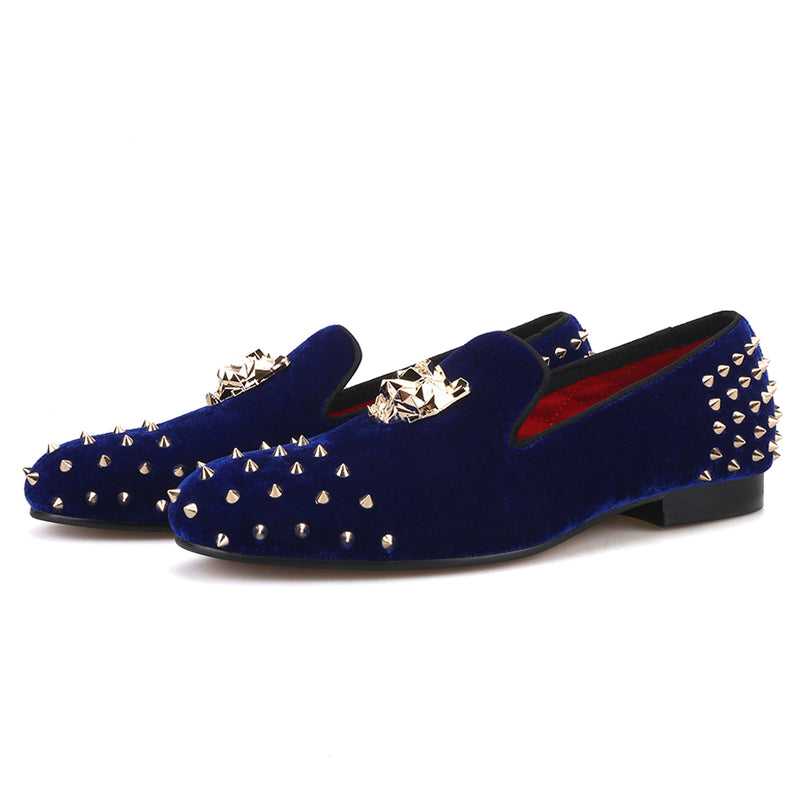 blue loafers with spikes