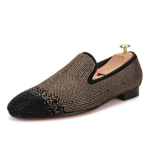 black and gold prom loafers