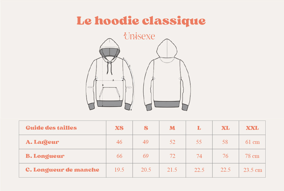 Hoodie classique Yepaa - Guide des tailles