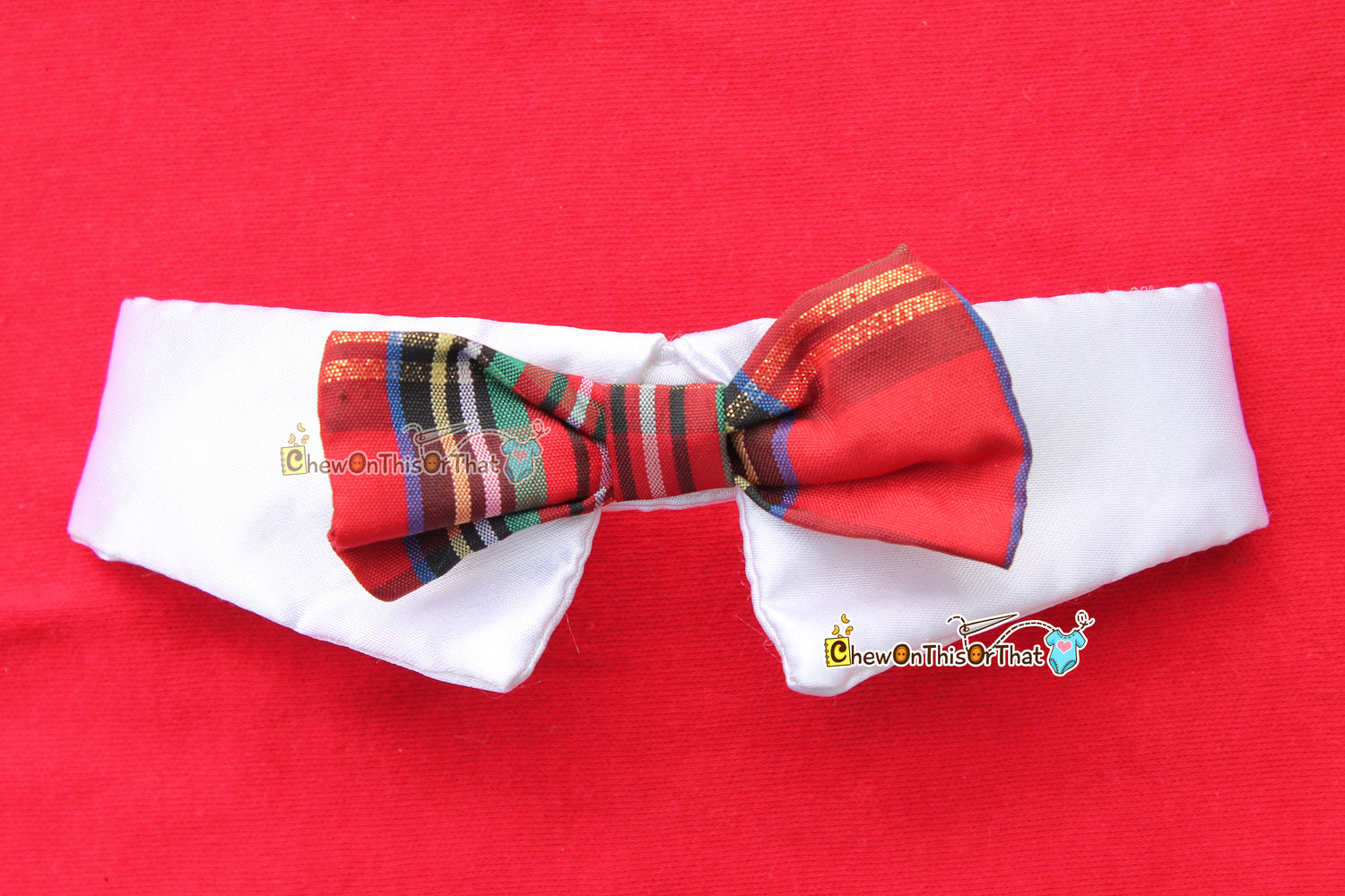 red plaid dog bow tie