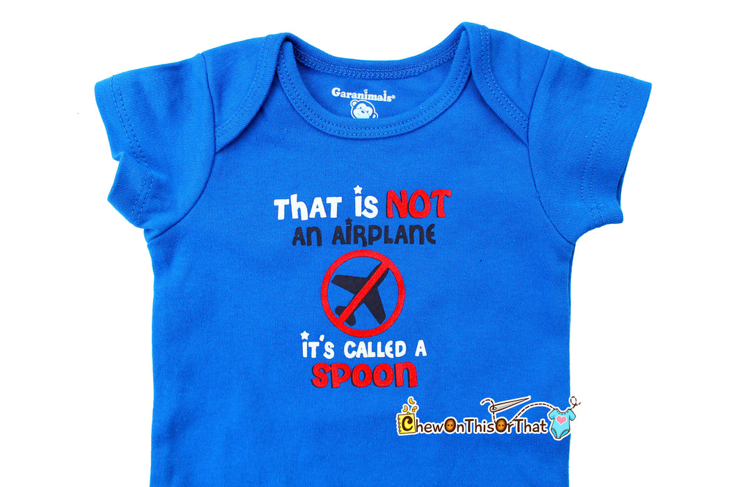 That's Not An Airplane It's Called A Spoon Short Sleeve Blue Feeding Time Statement Bodysuit, Infant Baby Boy Onesie Shirt, New Mom Gift - Chew On This Or That
