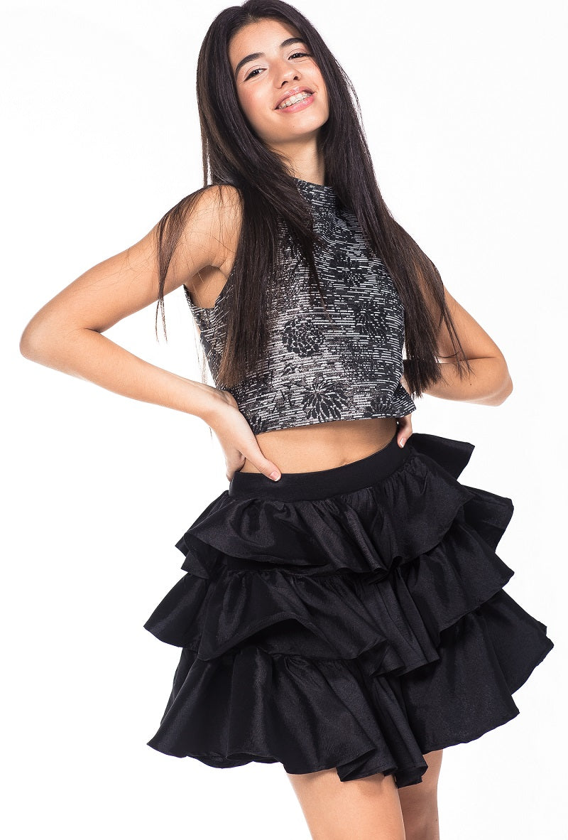 black 2 piece skirt and top