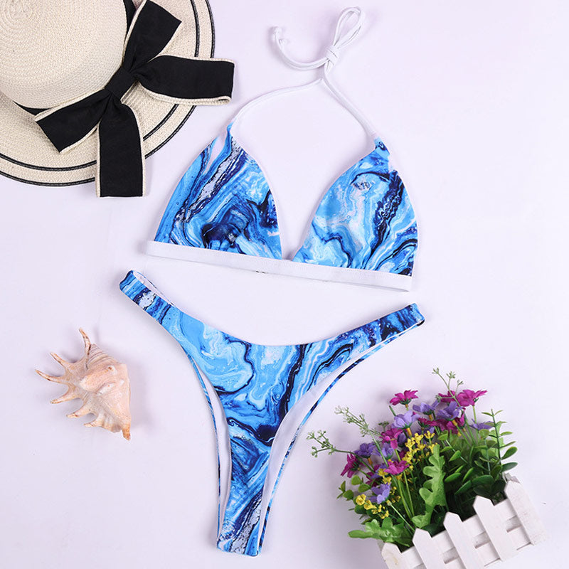 High Cut Ocean Tie Dye Triangle Brazilian Two Piece Bikini Swimsuit ...