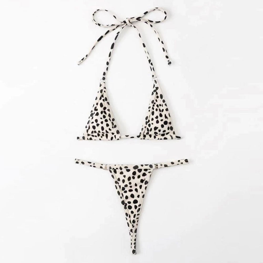 Sexy Polka Dot Slide Triangle Thong Brazilian Two Piece Bikini Swimsui