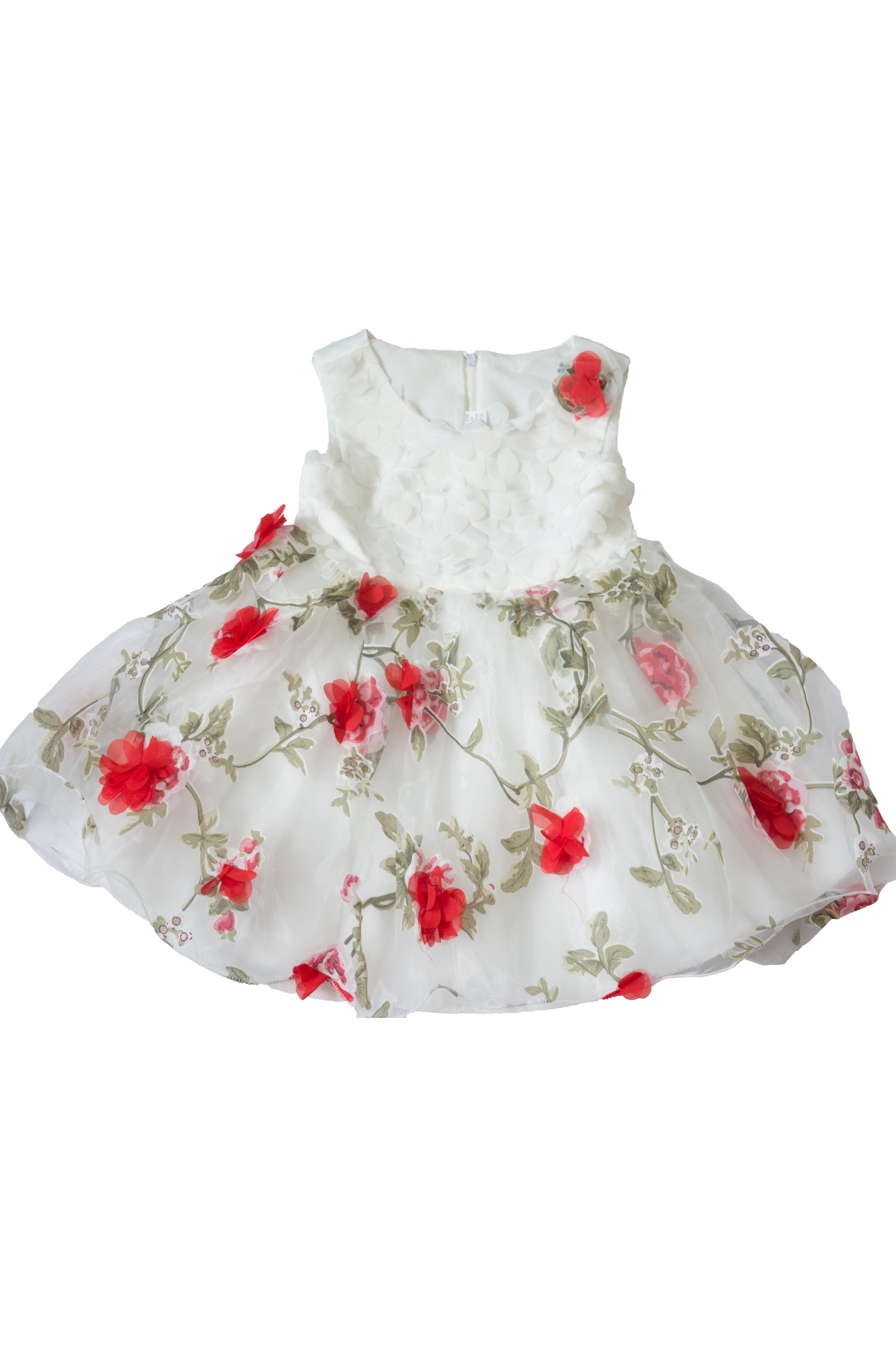 white frock with red flowers