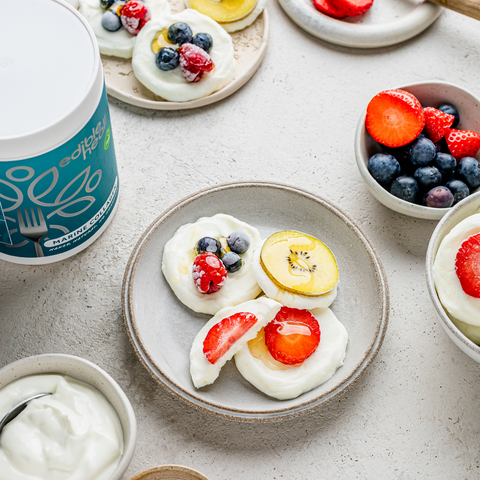 marine collagen frozen yoghurt bites on a plate