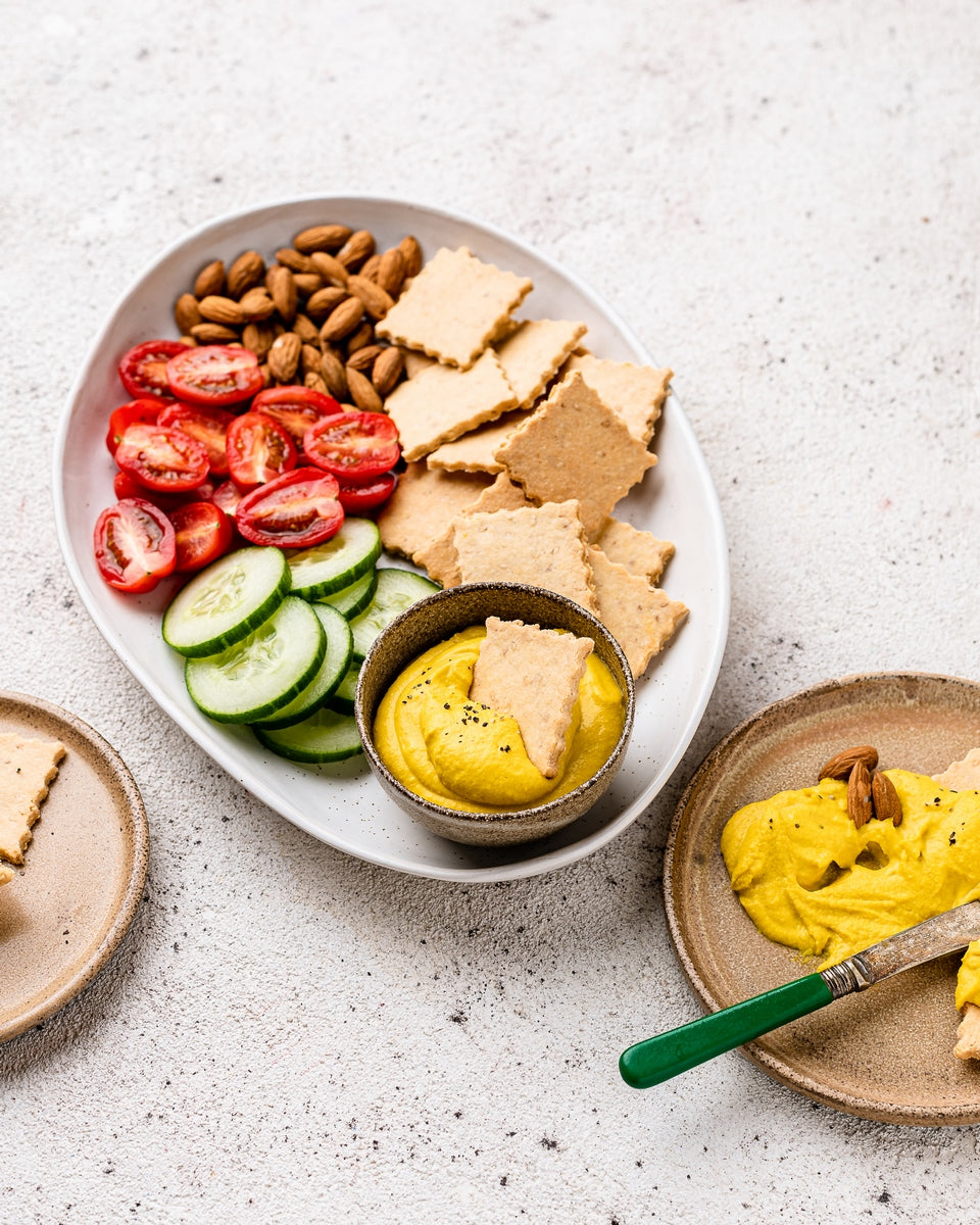 Turmeric Hummus with Almond Collagen Crackers Recipe